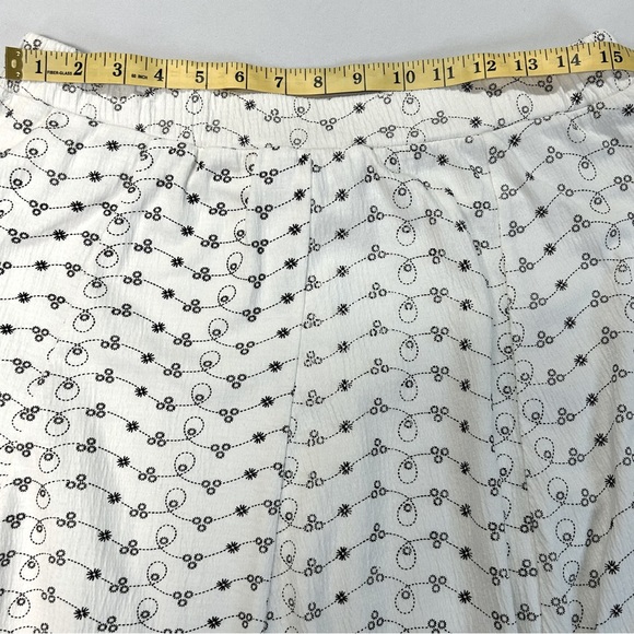 A-Line Midi Skirt Womens Size L Pull On Stretch Gauzy Pleats Ditsy Print Ivory - Picture 6 of 10